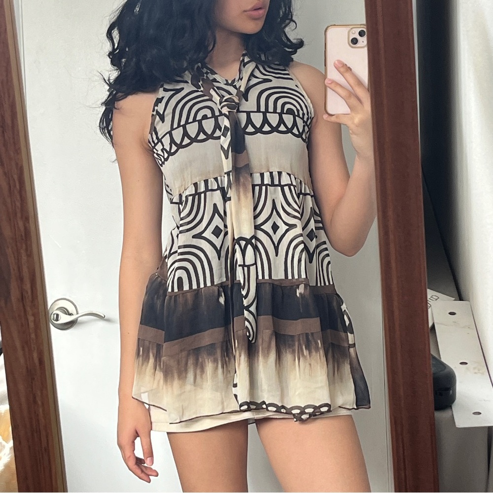 Geometric Mocha Coffee Sleeveless Dress